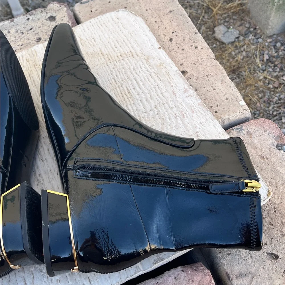 Tory Burch Black Patent Leather Ankle Boots Heels Size 9.5 $398